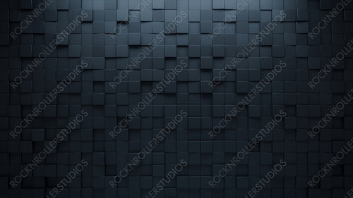 Futuristic, High Tech, dark background, with a square block structure. Wall texture with a 3D cube tile pattern. 3D render