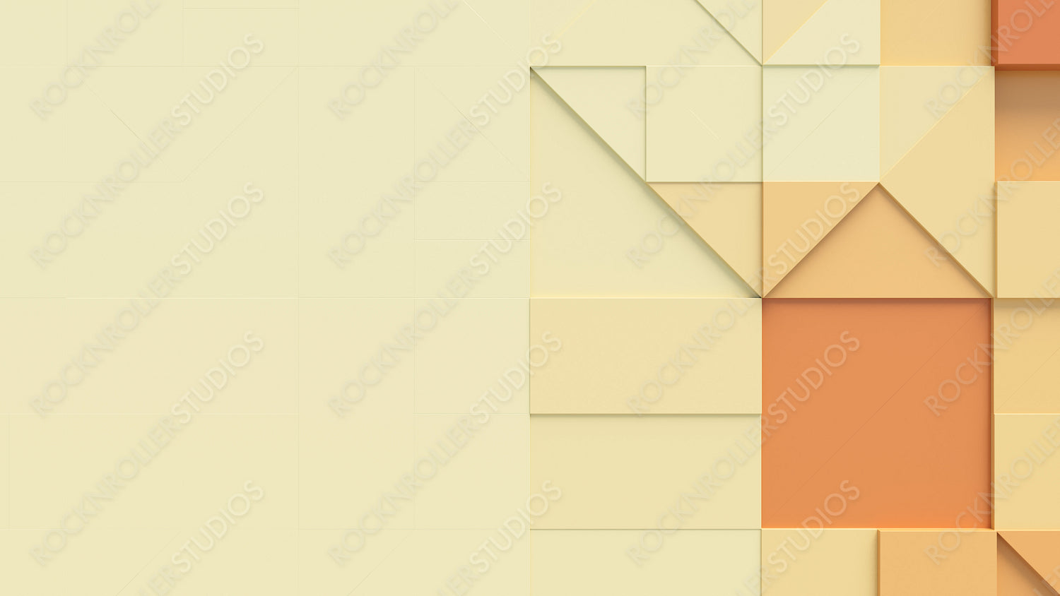 3D blocks of different shapes and sizes interlock to create a wall. Orange and Yellow Tech wallpaper with copy-space.