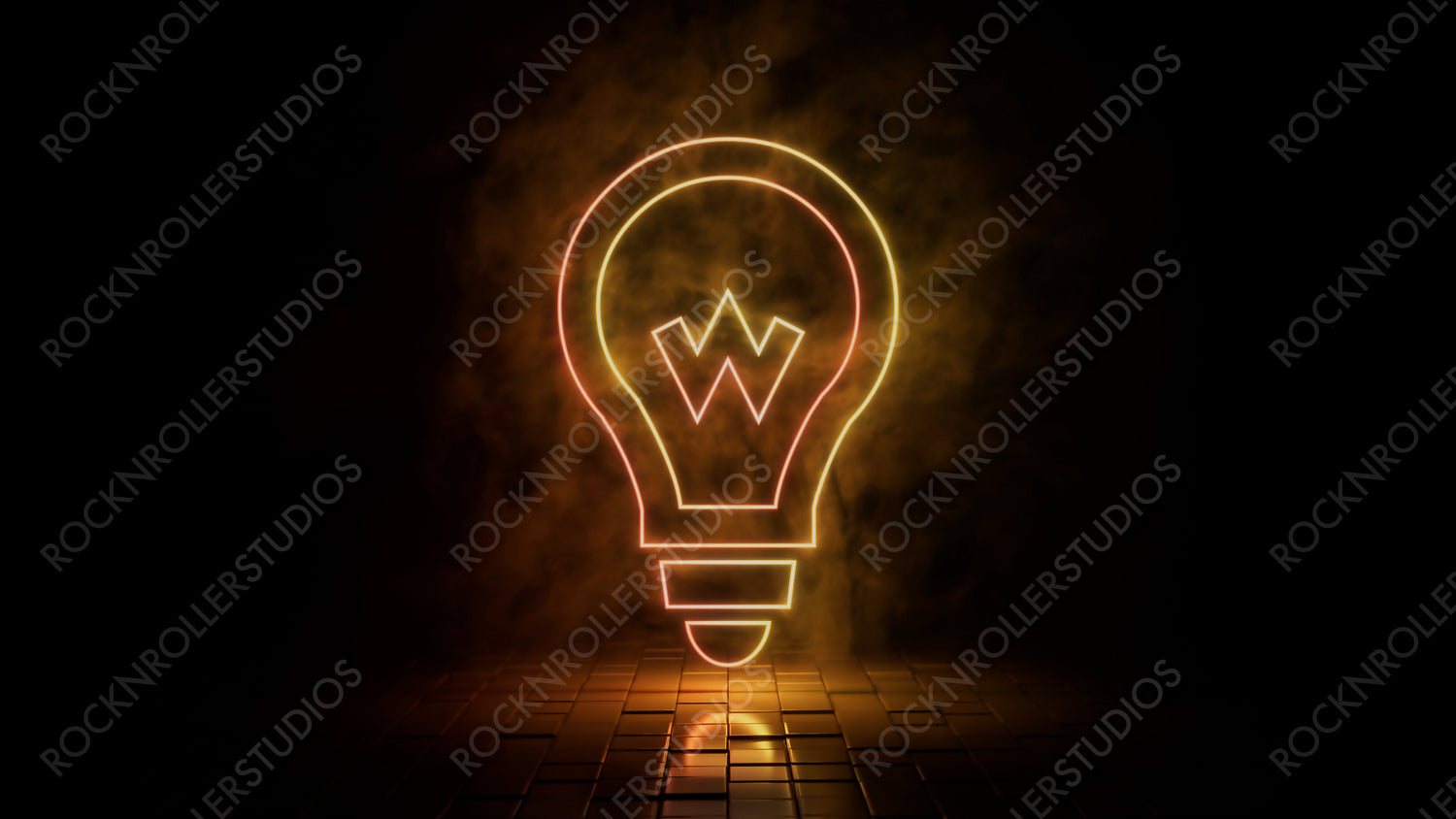 Orange and yellow neon light lightbulb icon. Vibrant colored technology symbol, isolated on a black background. 3D Render