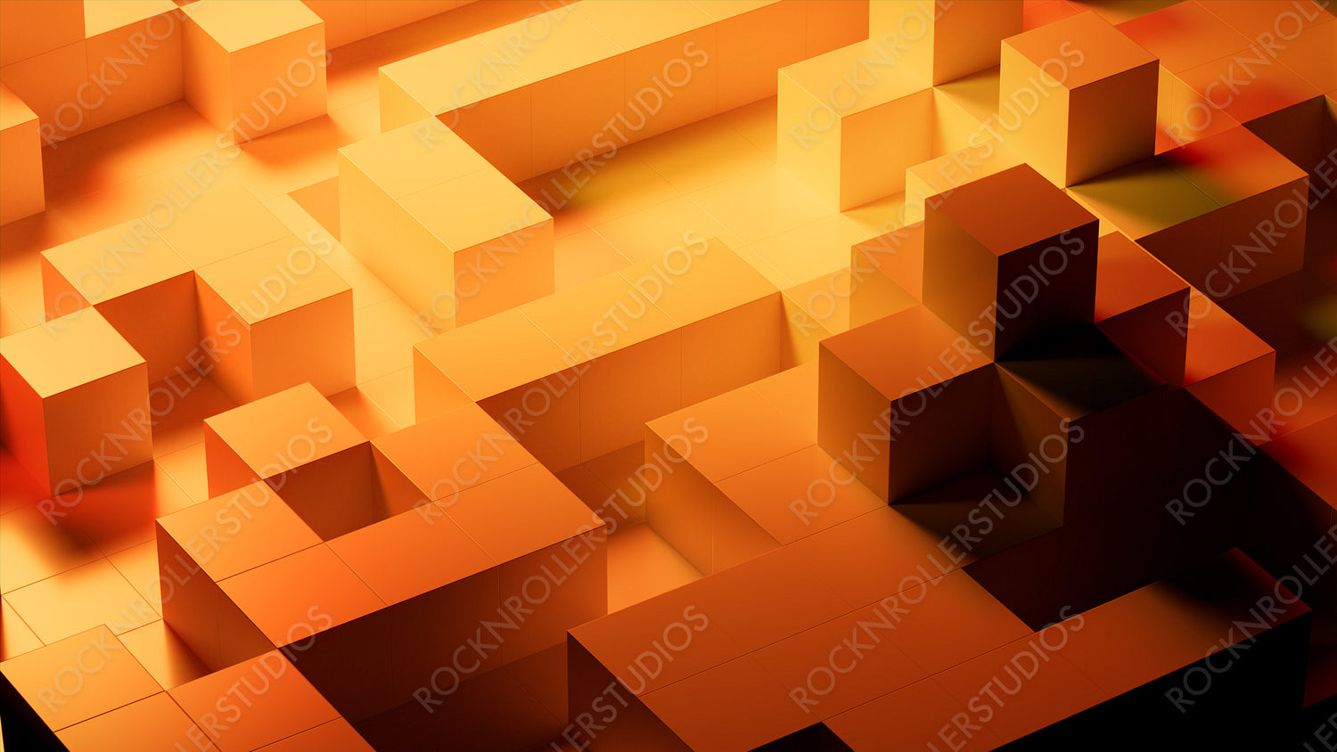 Neatly Aligned Glossy Blocks. Orange and Yellow, Contemporary Tech Background. 3D Render.