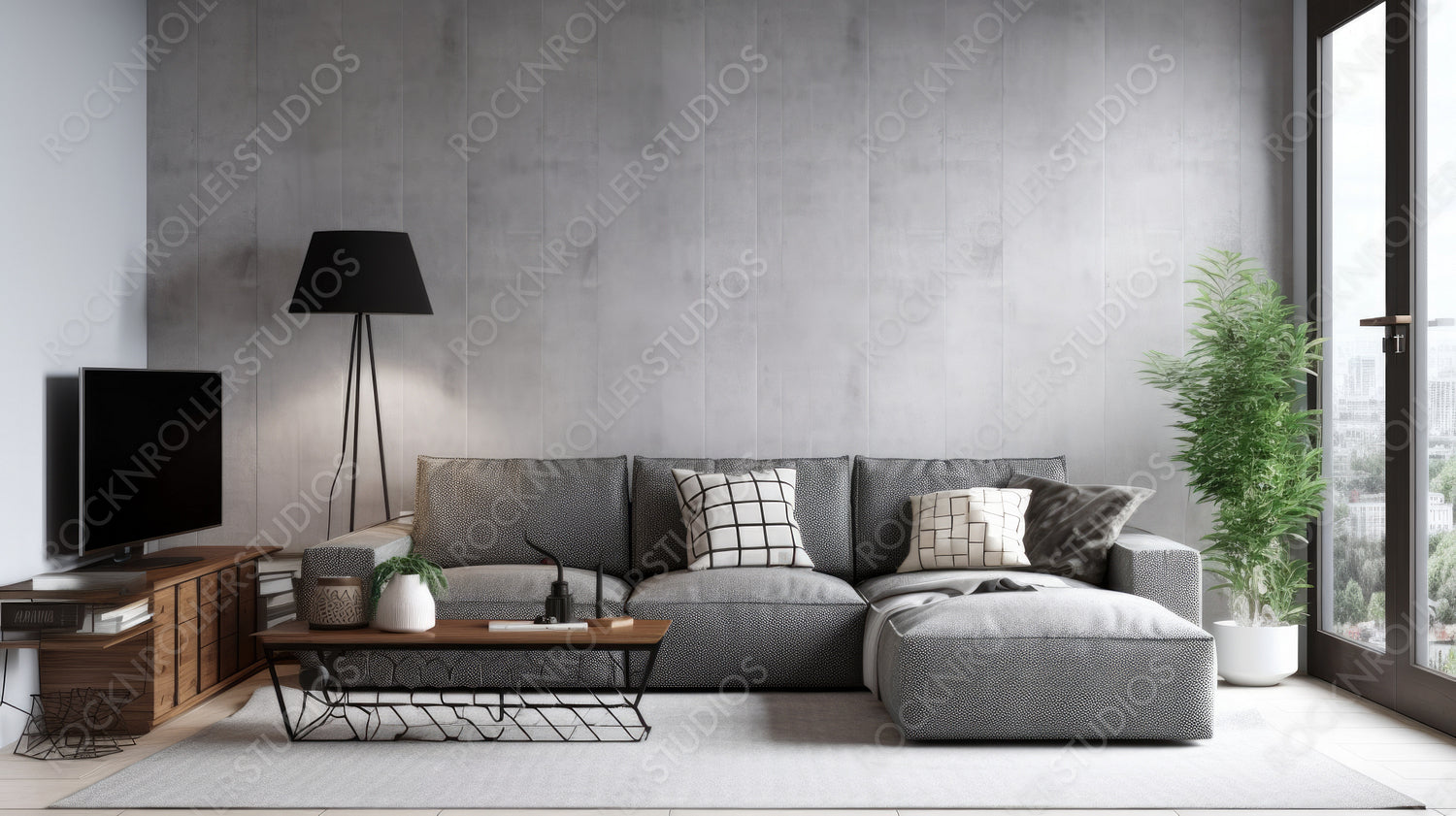 Modern Living Room Background. Stylish Interior Design. Generative AI.