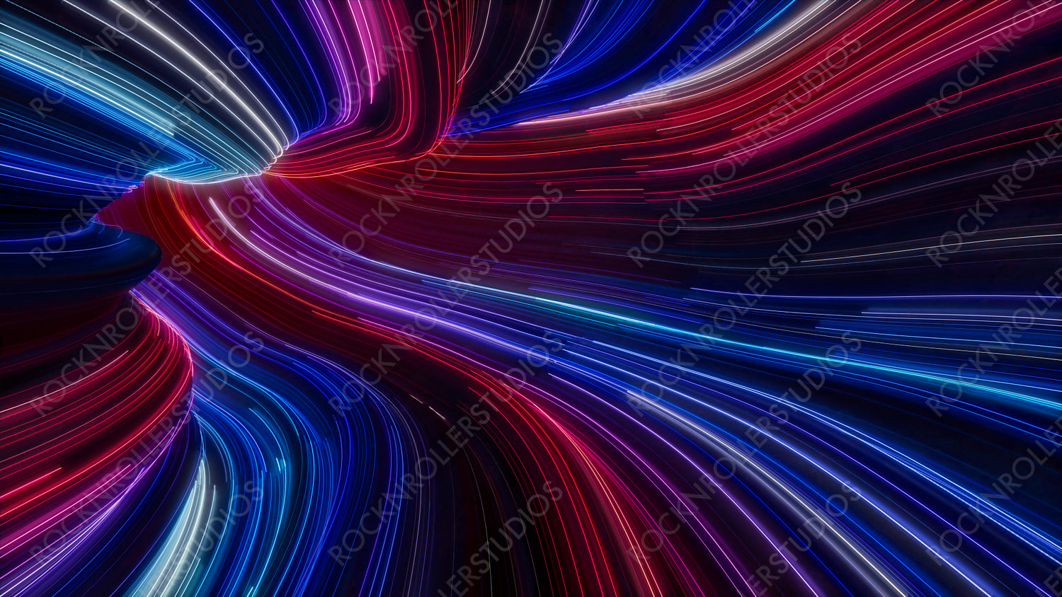 Colorful Swoosh Tunnel with Blue, Pink and Purple Curves. 3D Render.
