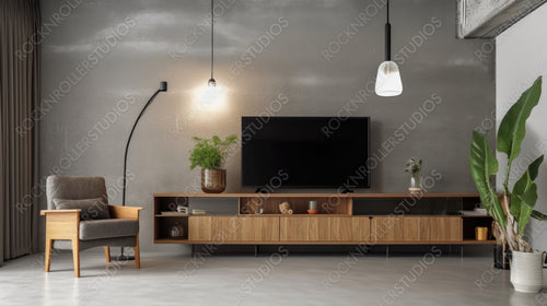 Modern Living Room Background. Contemporary Interior Design. Generative AI.