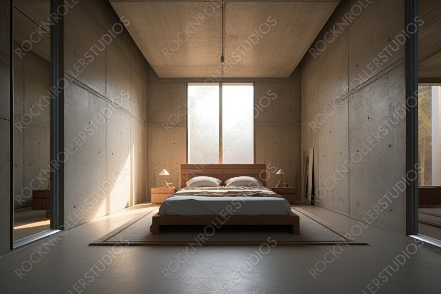 Contemporary Interior Design Background. Minimal Bedroom. Generative AI.