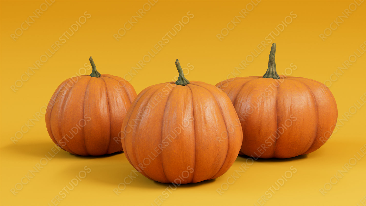 Contemporary Autumn Image with a collection of Pumpkins on Mustard Yellow background.