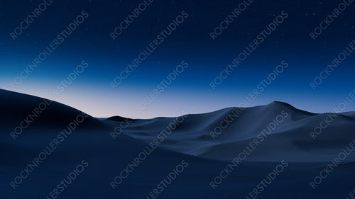 Dawn Landscape, with Desert Sand Dunes. Surreal Contemporary Wallpaper with Blue Gradient Starry Sky