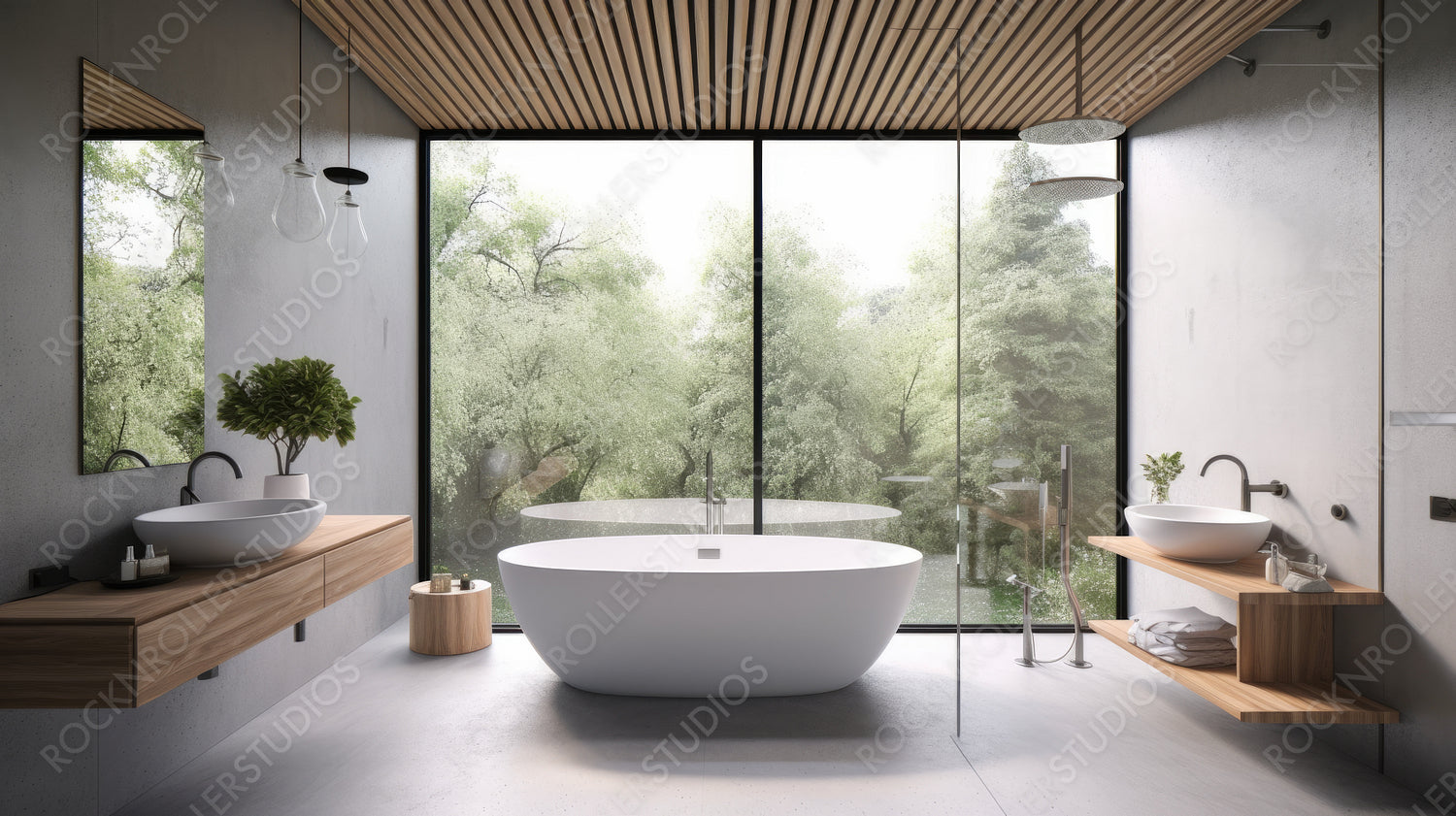 Loft Bathroom Background. Contemporary Interior Design. Generative AI.