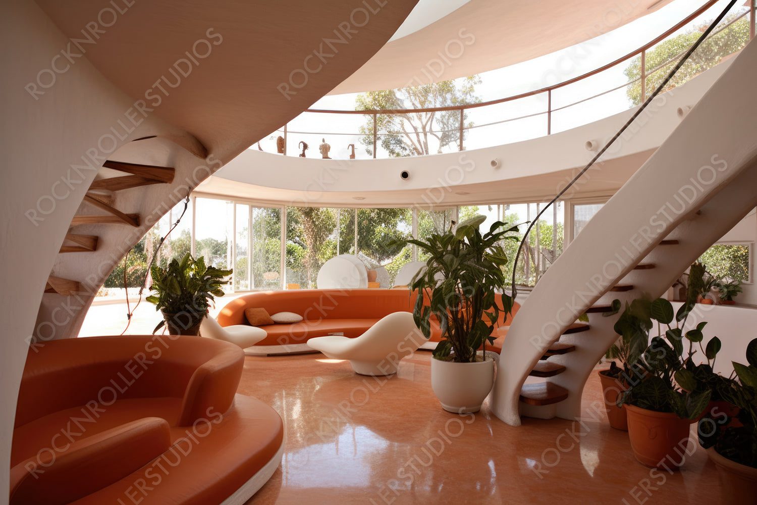 modern Staircase. Contemporary Interior Design Background. Generative AI.