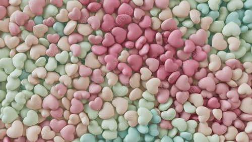 Multicolored Heart background. Valentine Wallpaper with Pink, Green and Aqua love hearts. 3D Render