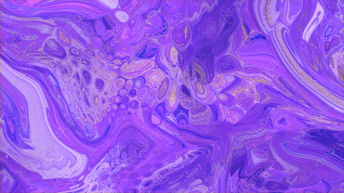 Elegant Design Background. Paint Swirls in Beautiful Purple and Blue colors, with Gold Glitter.