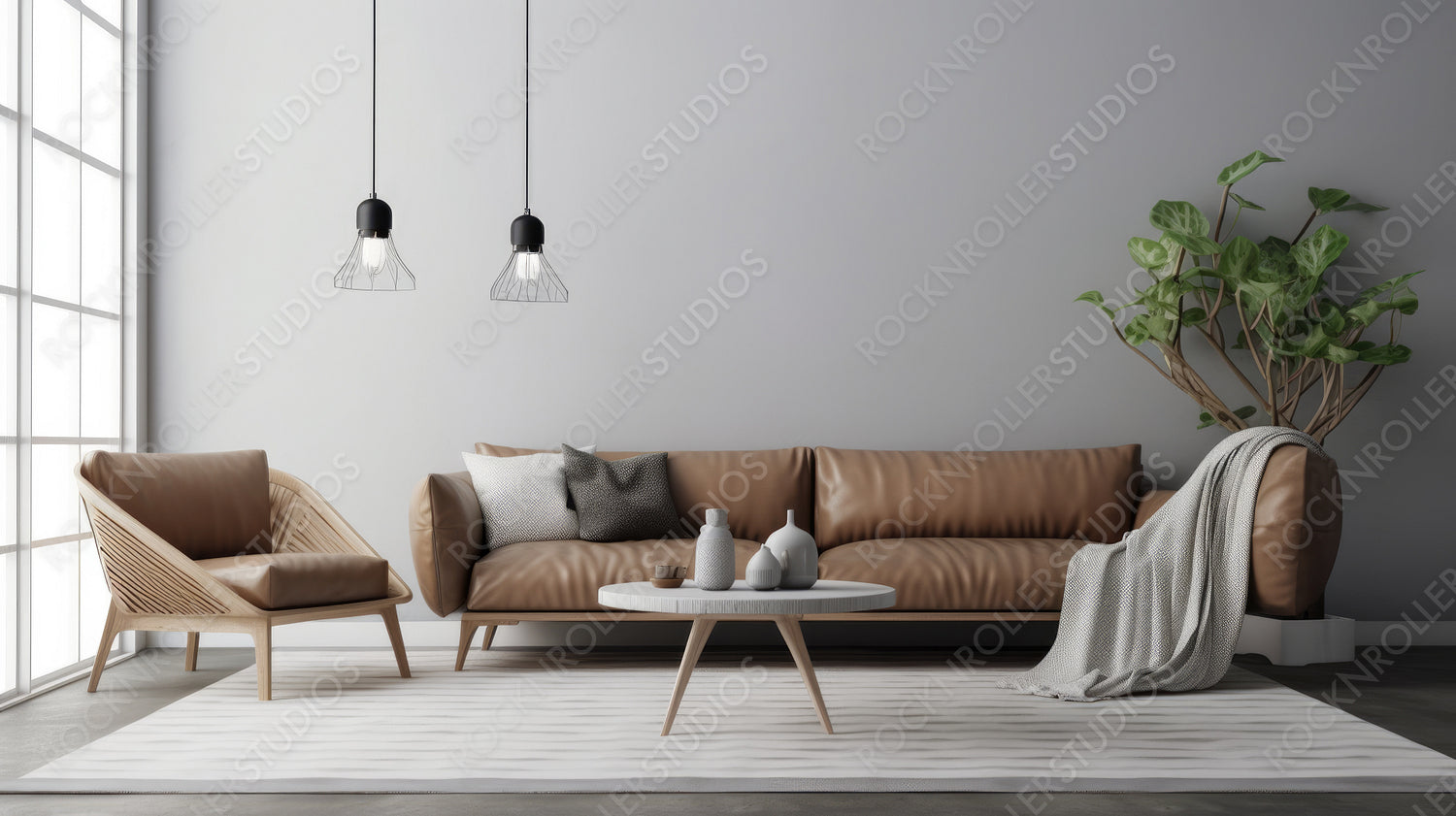 Stylish Frame Mockup. Scandinavian Interior Design Background. Generative AI.