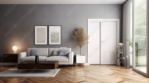 Stylish Interior Design Background. Modern Living Room. Generative AI.