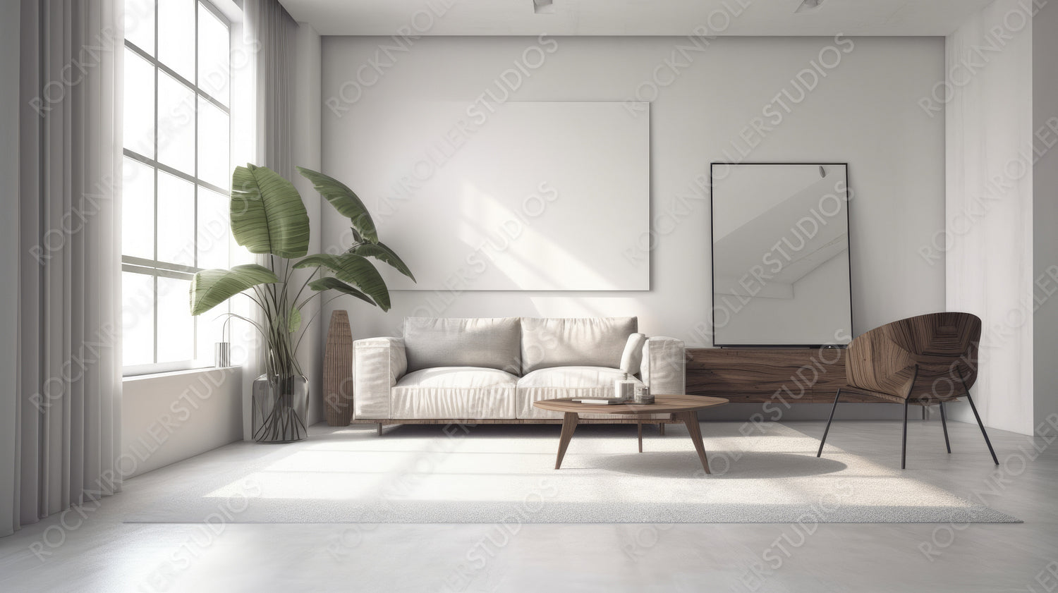 Minimal Interior Design Background. Stylish Living Room. Generative AI.