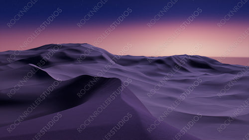 Dusk Landscape, with Desert Sand Dunes. Surreal Contemporary Background with Pink Gradient Starry Sky
