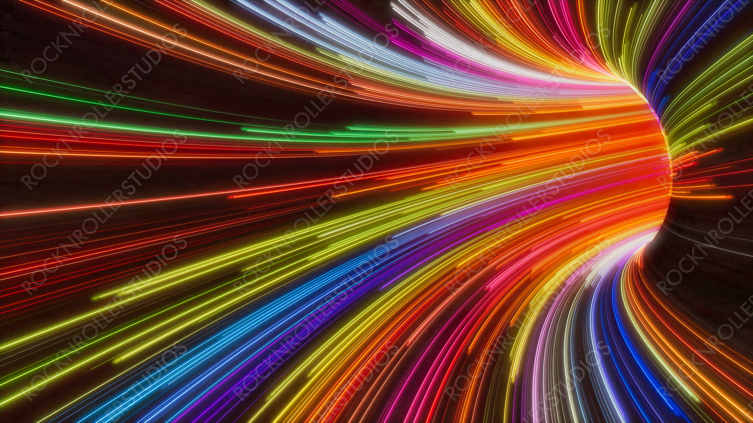 Wavy Swoosh Tunnel with Orange, Pink and Green Stripes. 3D Render.