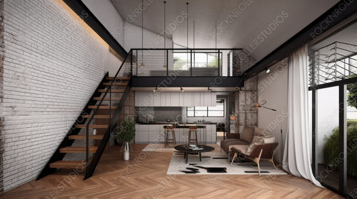 Contemporary Home. Loft Interior Design Background. Generative AI.