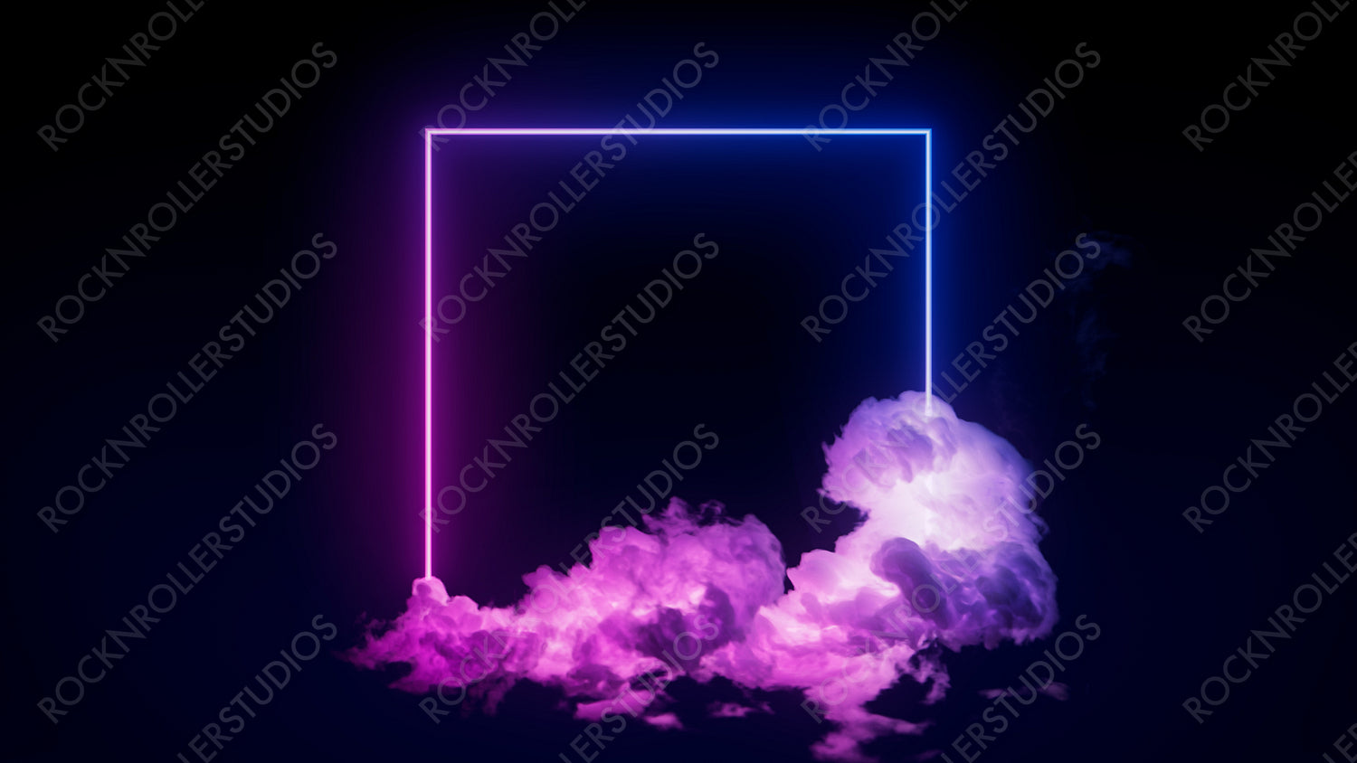 Pink and Blue Neon Light with Cloud Formation. Square shaped Fluorescent Frame in Dark Environment.