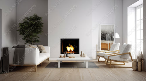 Scandinavian Home. Stylish Interior Design Background. Generative AI.