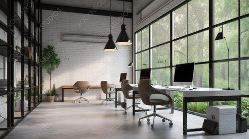 Loft Office. Contemporary Interior Design Background. Generative AI.