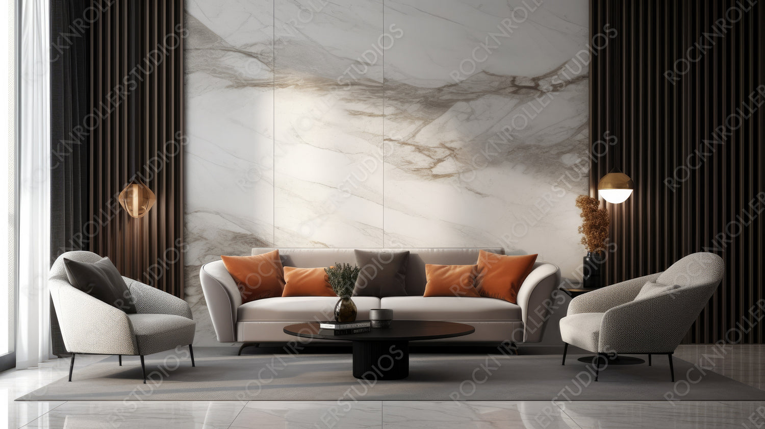 Luxury Living Room. Stylish Interior Design Background. Generative AI.