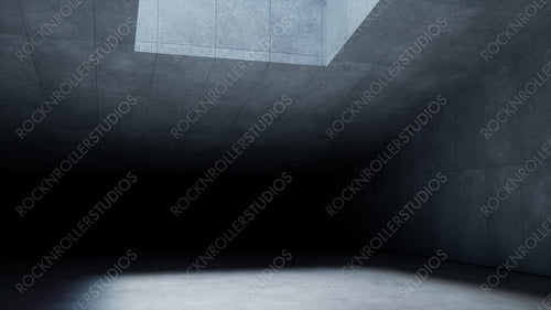 Modern Industrial Interior with Tiled Concrete Walls and Bare Concrete Floor. Empty Room, Architectural 3D Render.