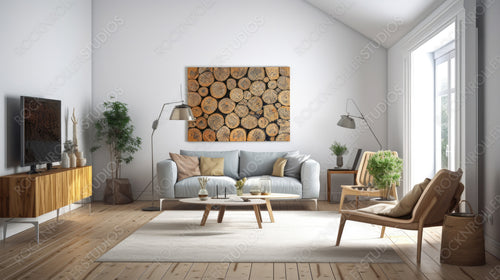 Stylish Living Room. Scandinavian Interior Design Background. Generative AI.