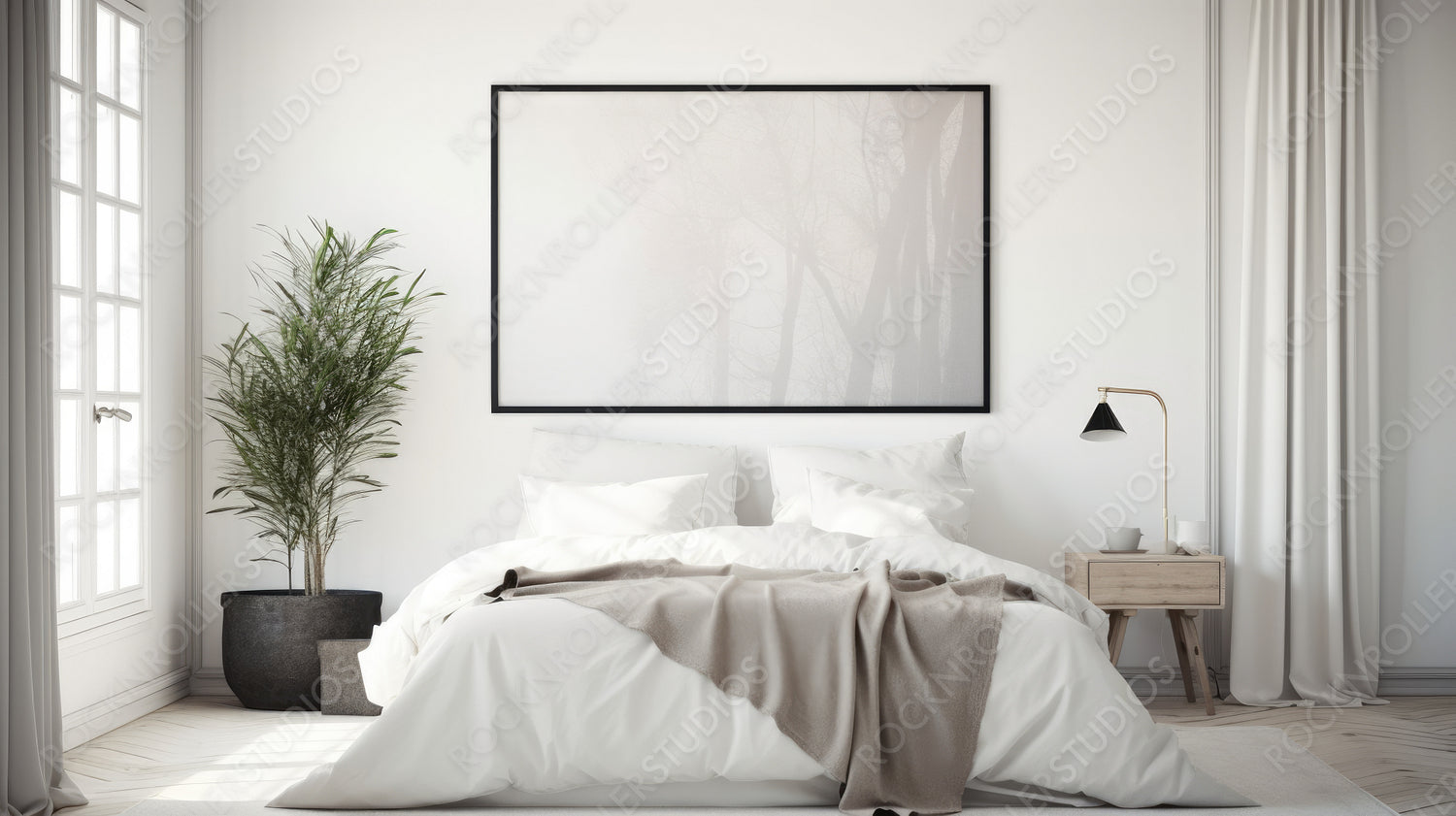 Contemporary Bedroom. Scandinavian Interior Design Background. Generative AI.
