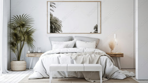 Scandinavian Bedroom Background. Contemporary Interior Design. Generative AI.
