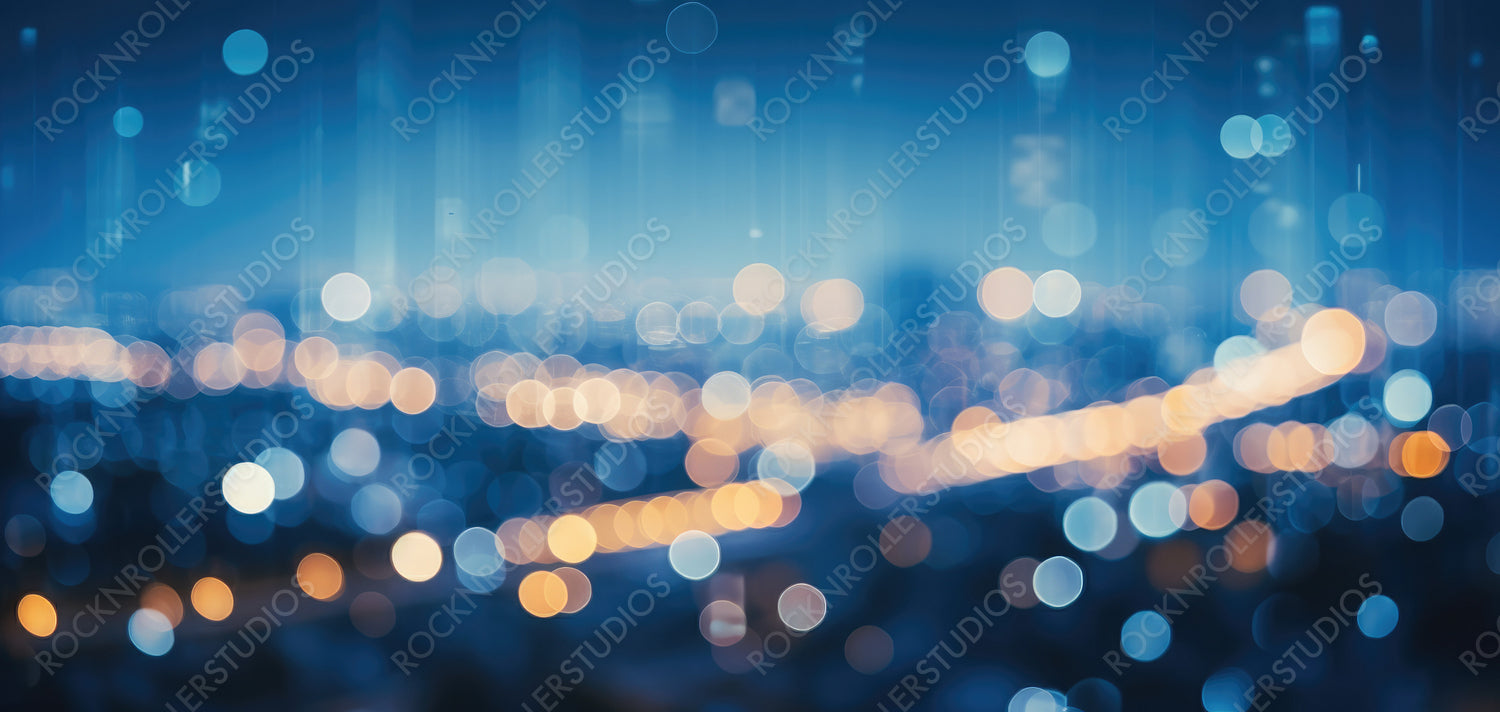City Blurring Lights Abstract Circular Bokeh on Blue Background