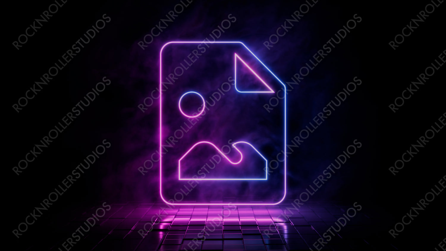 Pink and blue neon light picture icon. Vibrant colored image technology symbol, isolated on a black background. 3D Render
