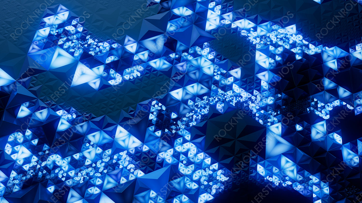 Neon High Tech Surface with Triangular Pyramids. Illuminated, Blue Abstract 3d Texture.