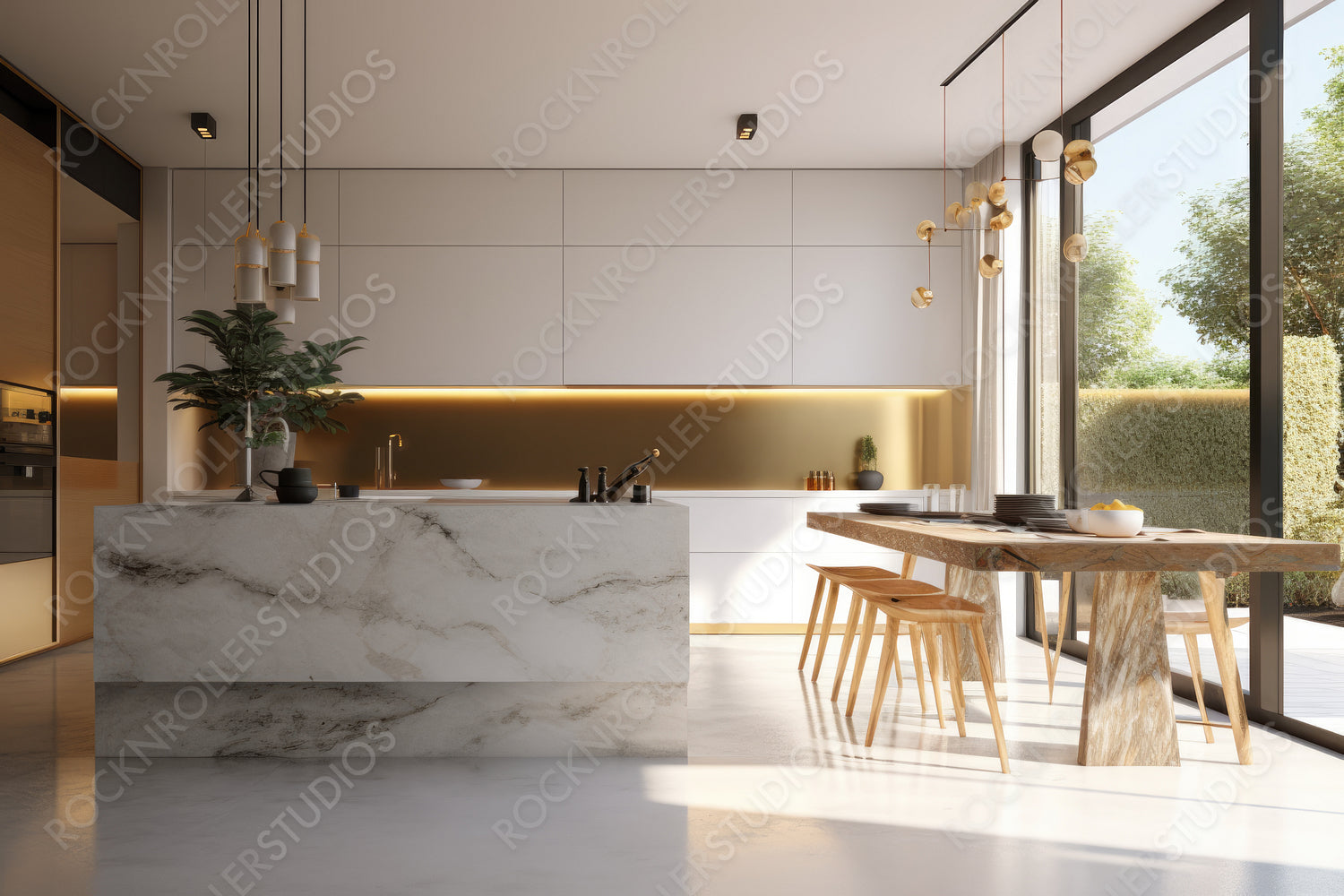 Modernist Kitchen Background. Contemporary Interior Design. Generative AI.