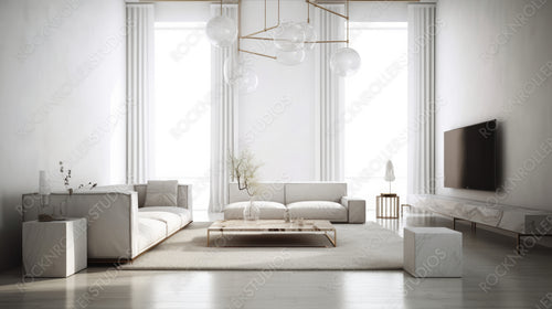 Luxury Living Room Background. Contemporary Interior Design. Generative AI.