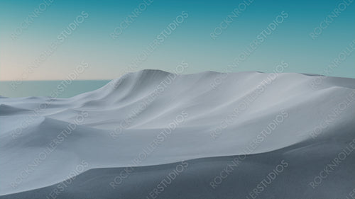 Rolling Sand Dunes form a Scenic Desert Landscape. Morning Background with Turquoise Gradient Sky.