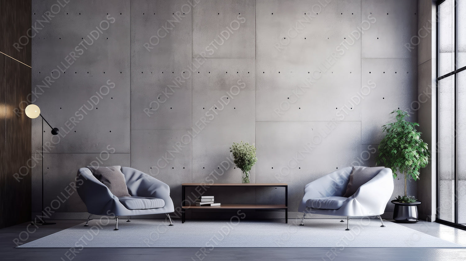 Loft Living Room. Stylish Interior Design Background. Generative AI.