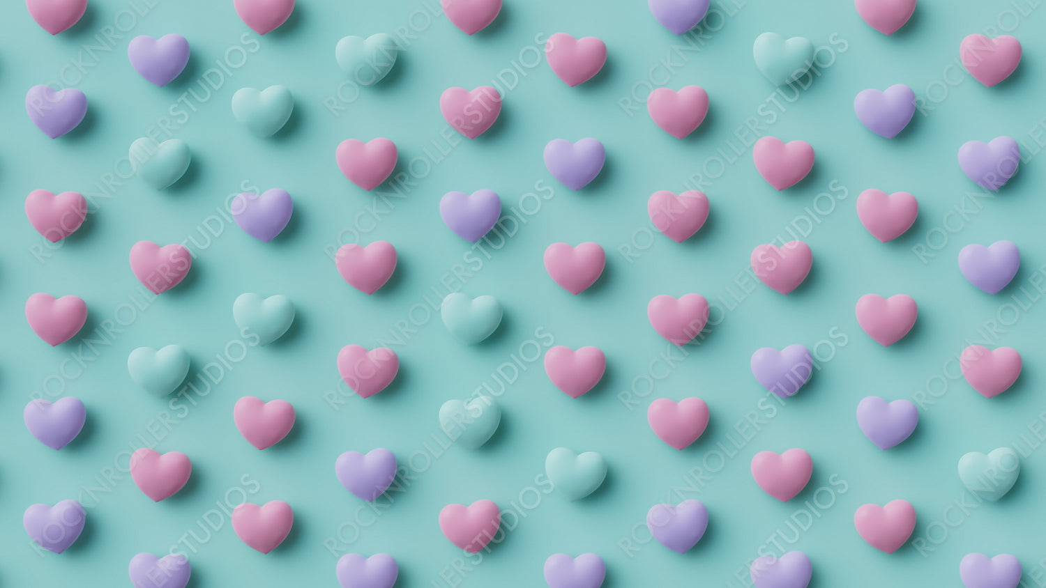 Multicolored Heart background. Valentine Wallpaper with Pink, Violet and Turquoise love hearts. 3D Render