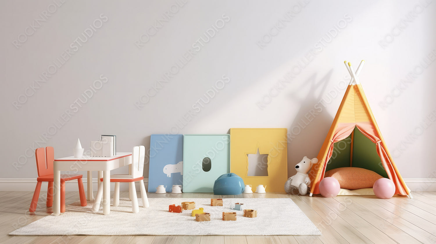 Contemporary Interior Design Background. Modern Playroom. Generative AI.