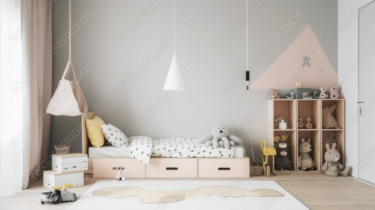 Modern Interior Design Background. Stylish Bedroom. Generative AI.
