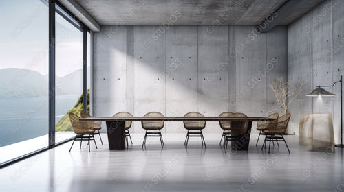 Stylish Interior Design Background. Minimal Dining room. Generative AI.