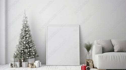 Stylish Frame Mock up. Christmas Interior Design Background. Generative AI.