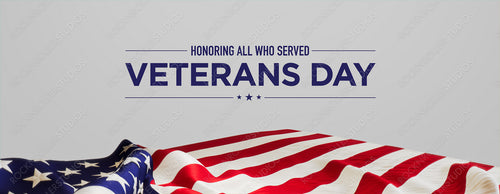 Authentic Banner for Veterans Day with American Flag and White Background.