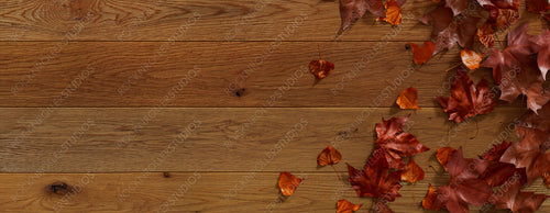 Natural wood Surface with leaf border.