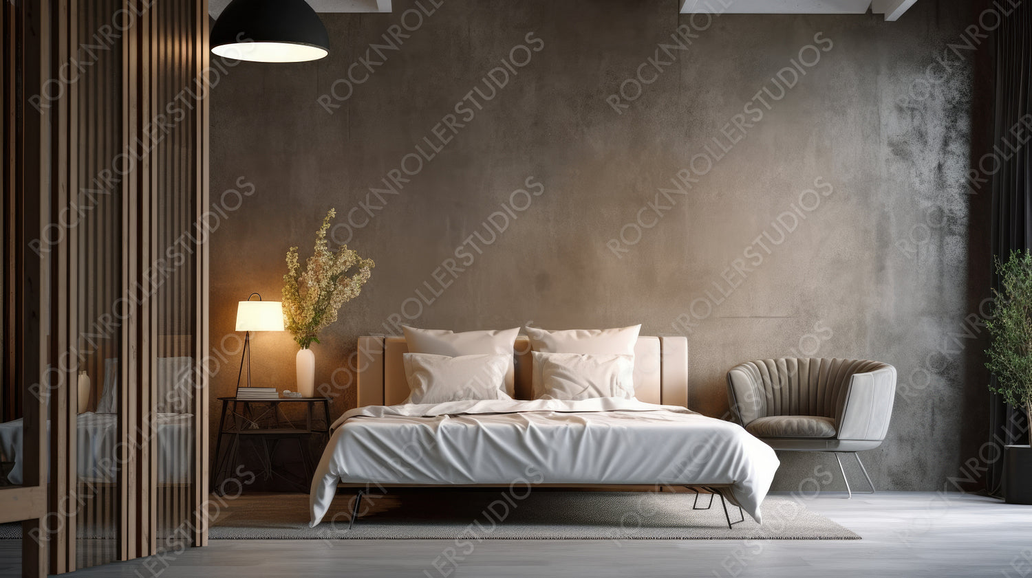 Contemporary Interior Design Background. Loft Bedroom. Generative AI.