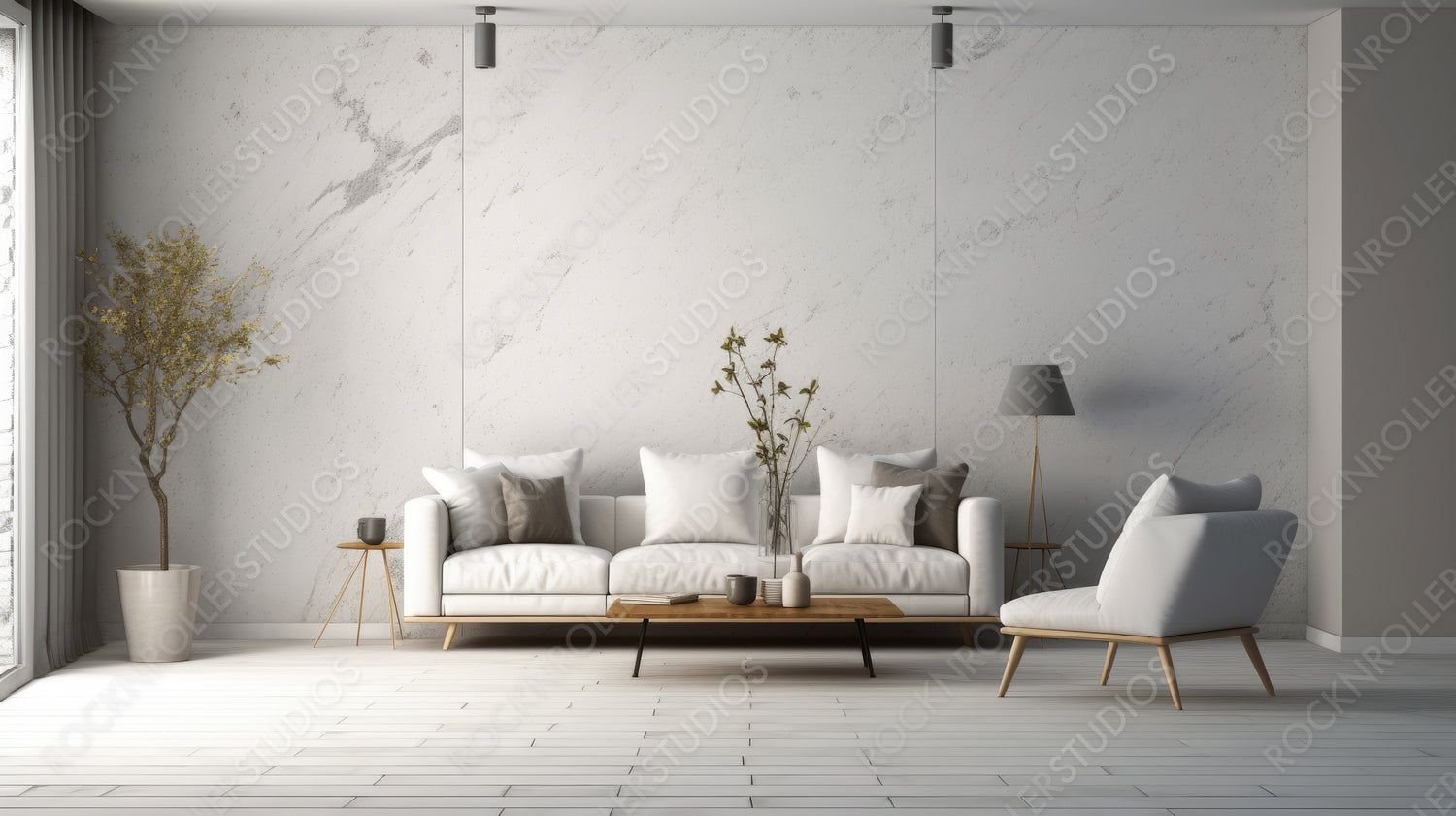 Contemporary Living Room. Modern Interior Design Background. Generative AI.