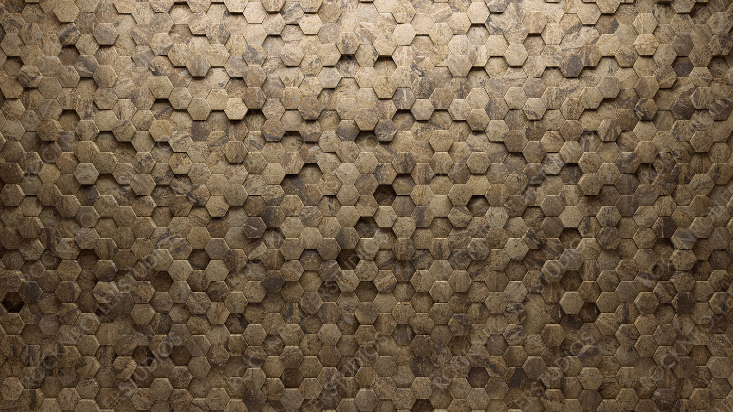 3D, Natural Stone Wall background with tiles. Hexagonal, tile Wallpaper with Textured, Polished blocks. 3D Render