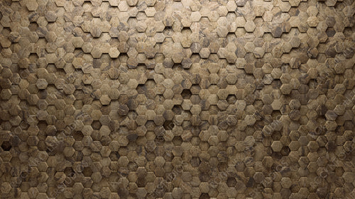 3D, Natural Stone Wall background with tiles. Hexagonal, tile Wallpaper with Textured, Polished blocks. 3D Render