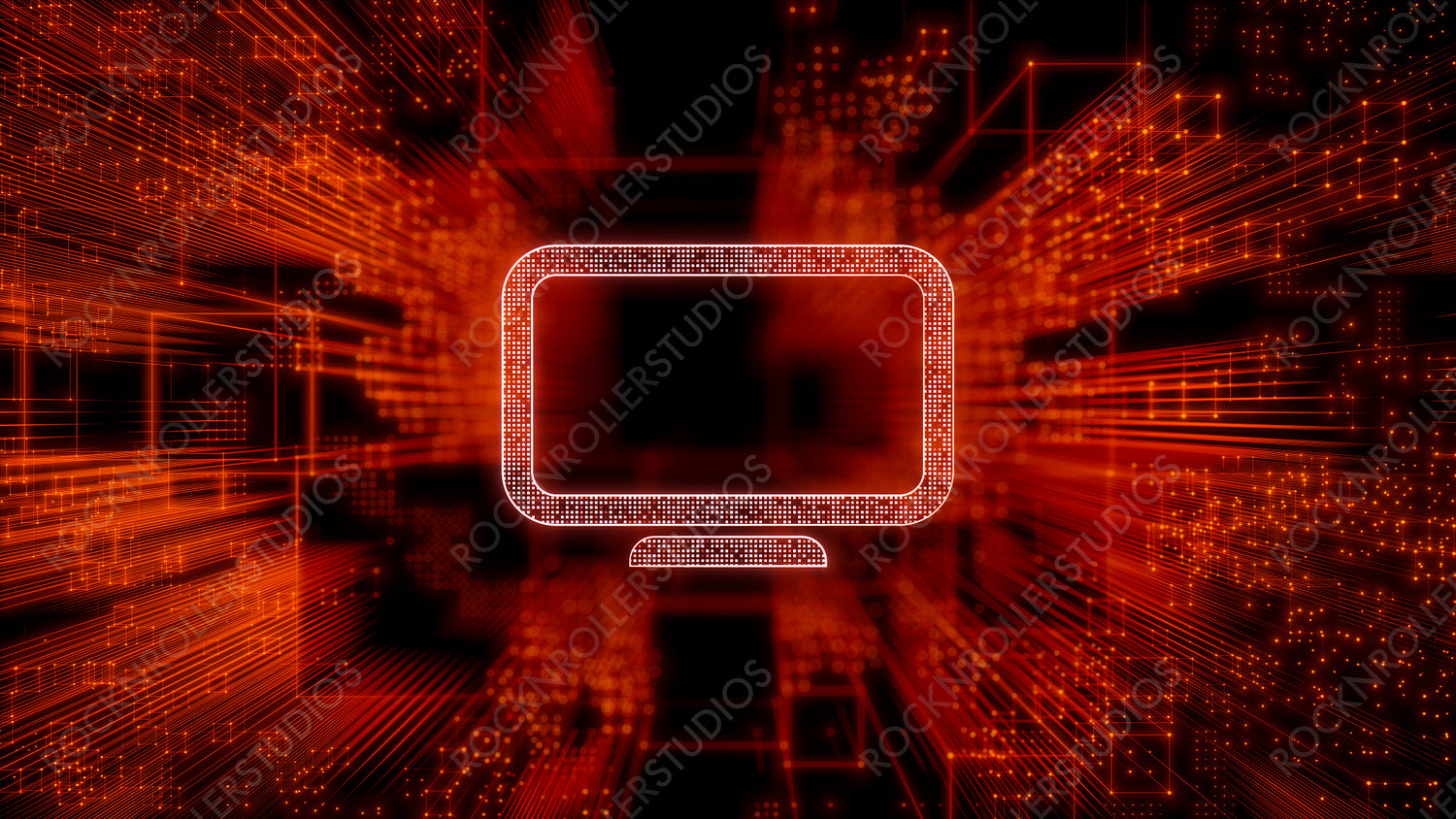 Display Technology Concept with Monitor symbol against a Futuristic, Orange Digital Grid background. Network Tech Wallpaper. 3D Render 