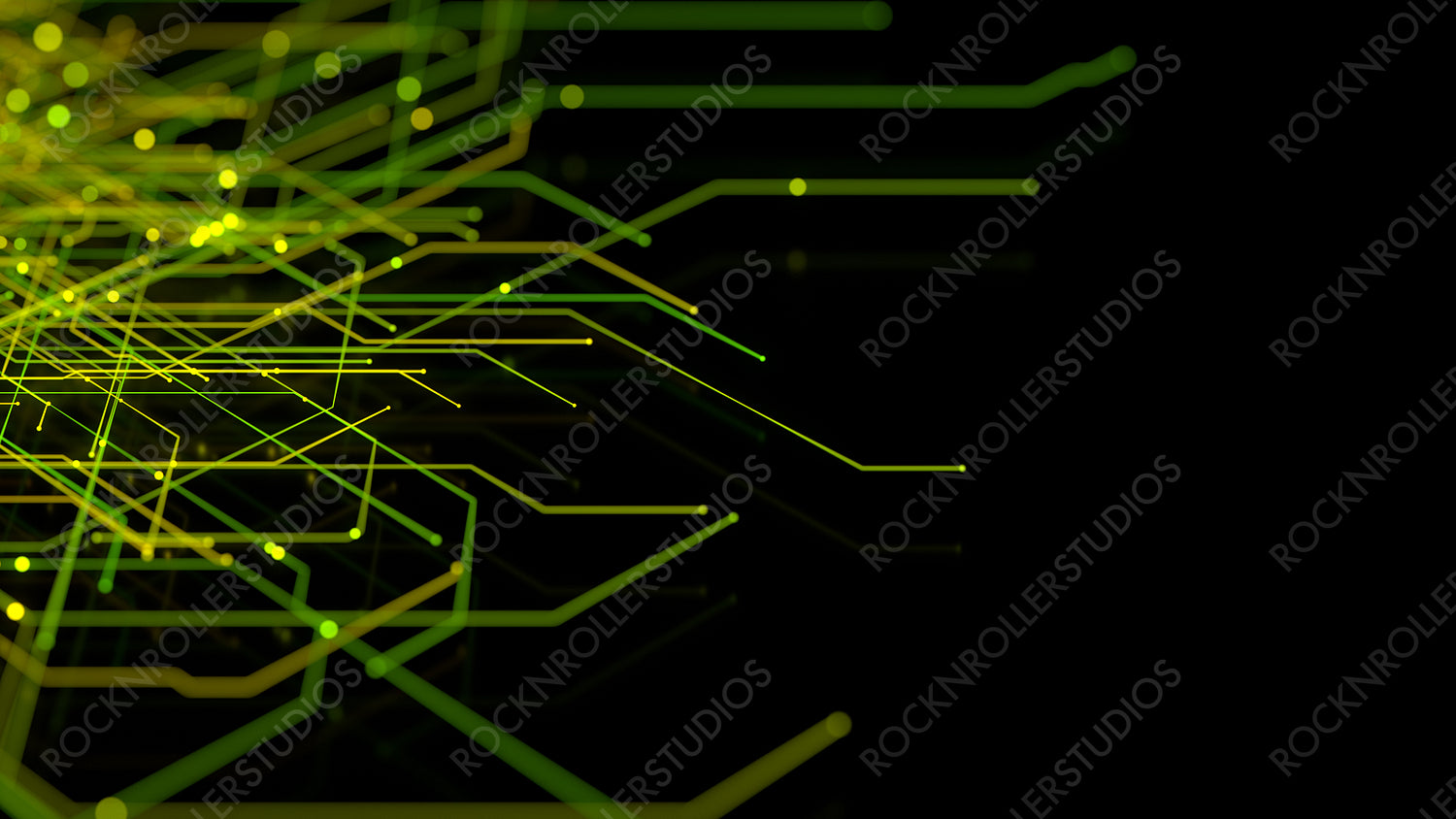 Green and Yellow Digital Lines form a Futuristic High-Tech Grid. Connectivity Concept.