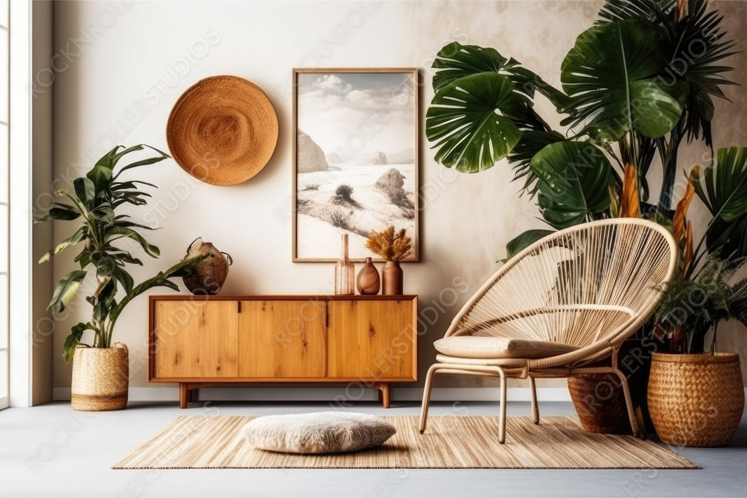 Modern Living Room Background. Contemporary Interior Design. Generative AI.