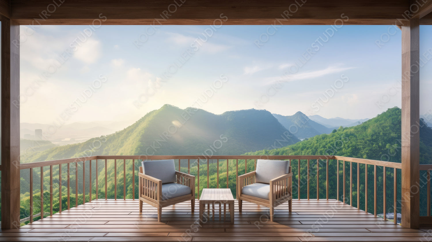 Contemporary Interior Design Background. Modern Balcony. Generative AI.